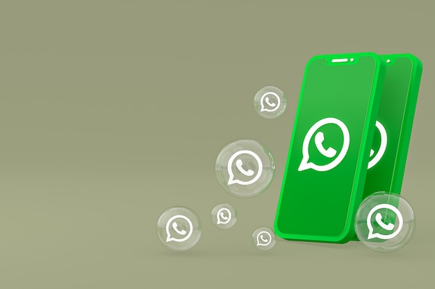 Whatapps icon on screen smartphone or mobile phone 3d render on green background