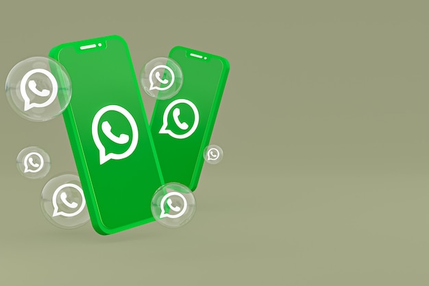 画面上のスマートフォンまたは携帯電話のWhatappsアイコン緑の背景に3Dレンダリング