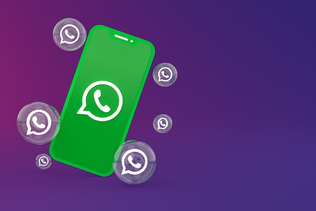 Whatapps icon on screen smartphone or mobile phone 3d render on purple background