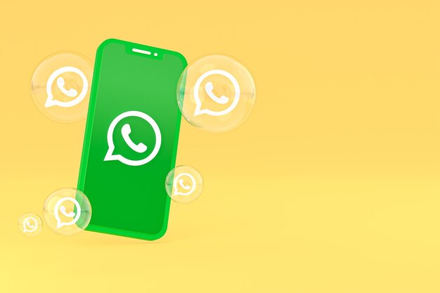 Whatapps icon on screen smartphone or mobile phone 3d render on yellow background