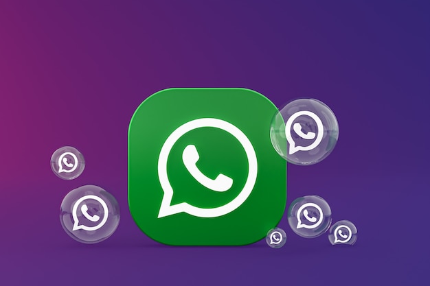 Whatapps-pictogram op scherm smartphone of mobiele telefoon 3d render op paarse achtergrond