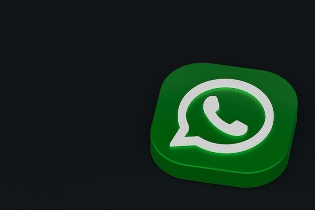 Whatsapp application green logo icon 3d render on black background