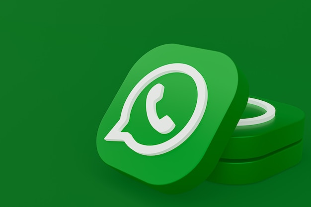 Whatsapp application green logo icon 3d render on green background