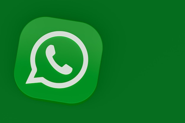 Значок зеленого логотипа приложения WhatsApp 3d рендеринг на зеленом фоне