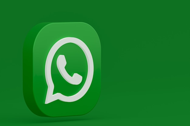 Whatsapp application green logo icon 3d render on green background