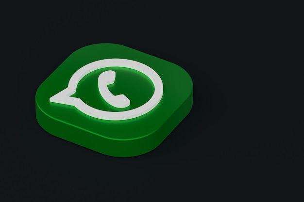 Фото Значок зеленого логотипа приложения whatsapp 3d визуализации на черном фоне