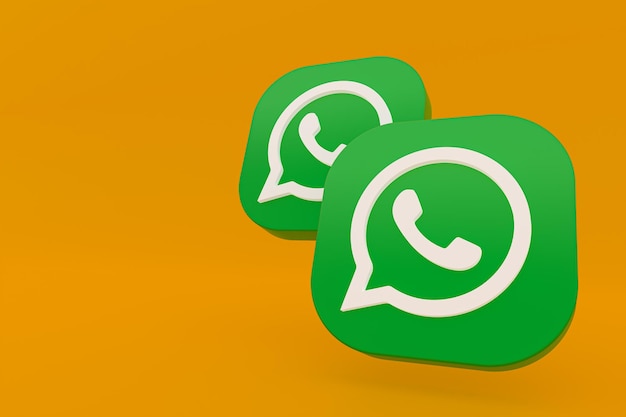 Whatsapp application green logo icon 3d render on yellow background