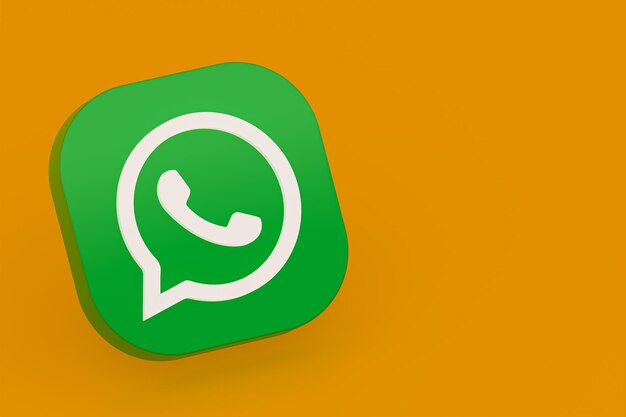 Значок зеленого логотипа приложения WhatsApp 3d визуализации на желтом фоне