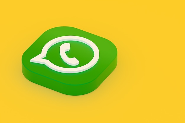 Whatsapp application green logo icon 3d render on yellow background