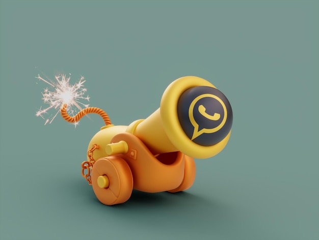 Whatsapp Cannon Wheels Осада Атака Защитное оружие Маркетинг в социальных сетях 3D Иллюстрация Визуализация