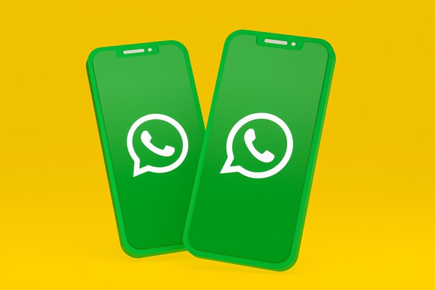 사진 화면 스마트 폰 또는 휴대 전화의 whatsapp 아이콘 3d 렌더링