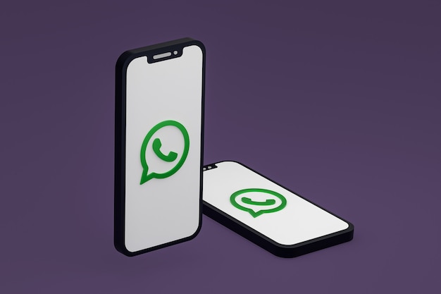 Foto icona di whatsapp sullo schermo dei telefoni cellulari 3d render