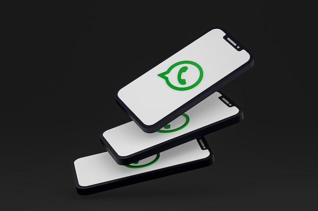 화면 스마트 폰 또는 휴대 전화의 Whatsapp 아이콘 3d 렌더링