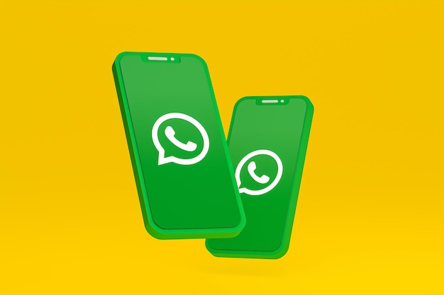 화면 스마트폰 또는 휴대 전화 3d 렌더링에 Whatsapp 아이콘