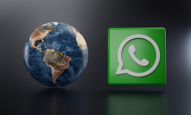 Логотип WhatsApp около Earth 3D рендеринга.