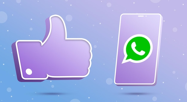 Whatsapp-logo op smartphone met duimen omhoog als pictogram 3d