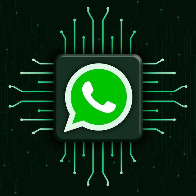 Foto logo whatsapp su sfondo realistico tecnologia cpu 3d