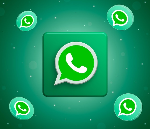 Whatsapp logo with round button whatsapp icons around 3d