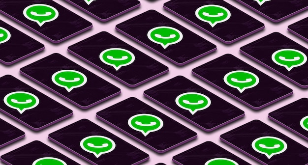 whatsapp-logopictogram op veel schermtelefoons 3d