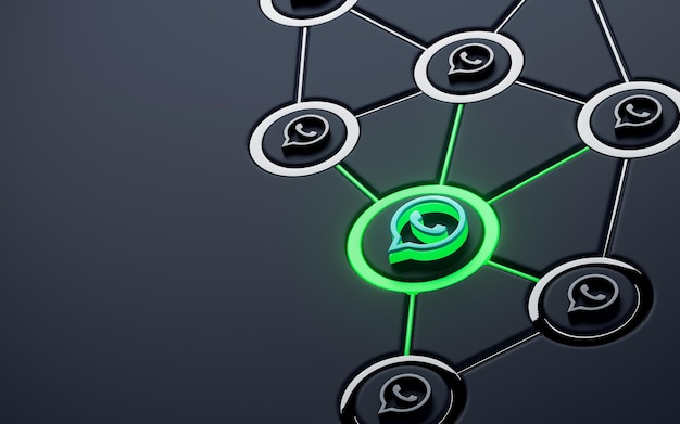 Whatsapp neon sign gloeiende sociale netwerken iconische donkere metalen achtergrond 3d-rendering
