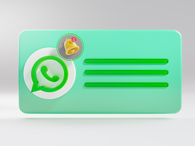 Photo whatsapp notification phone pop up bell card social media app 3d render