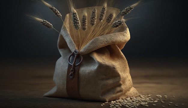 Мешок пшеницы, семена озимой пшеницы, ягоды, иллюстрация, изображение, созданное AI