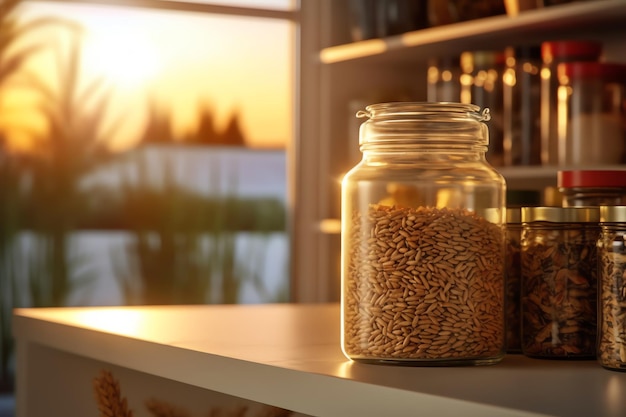 Photo wheat berries in a glass jar