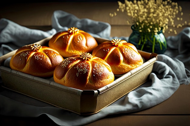 Wheat buns baked in oven crispy sweet brioche