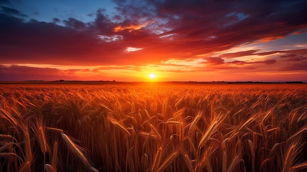 wheat crop field sunset landscape