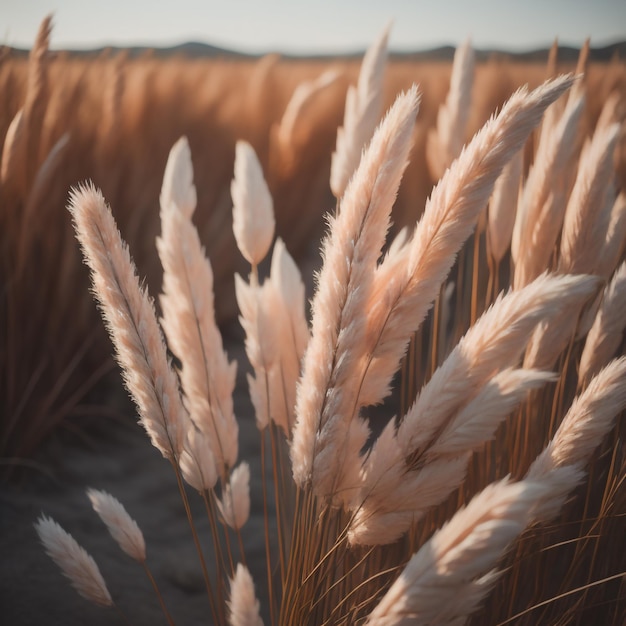Фото Колосья пшеницы в поле с солнцем за ними.