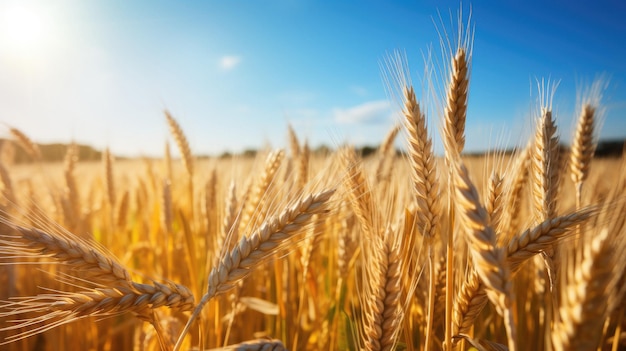 Wheat field against a blue sky.