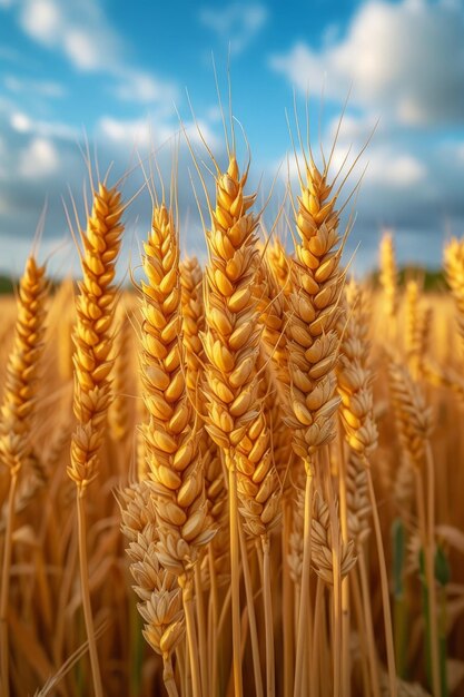 青い空の背景にある小麦畑