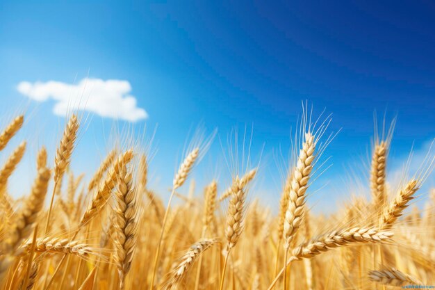 Wheat field under blue sky