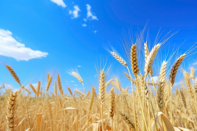 Wheat field under blue sky