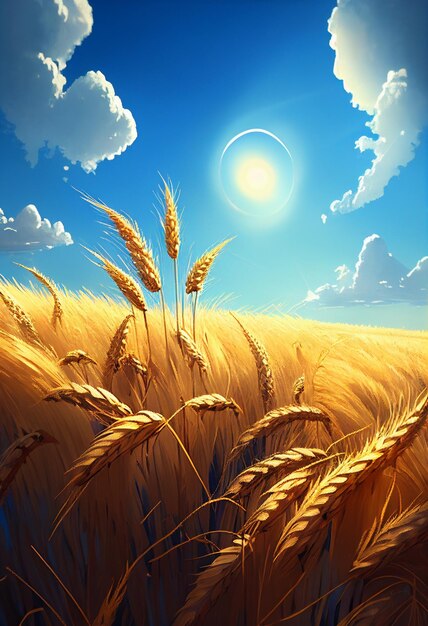 Wheat field under clear sun AI Generated