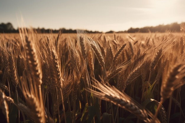 Wheat field closeup sunset Generate Ai