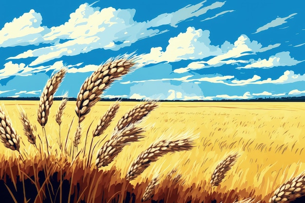 A wheat field in the color of the sky