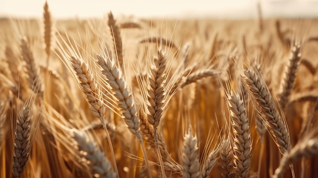 Photo wheat field ears of golden wheat closeup