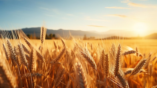 Photo wheat field plantation in hot summer day