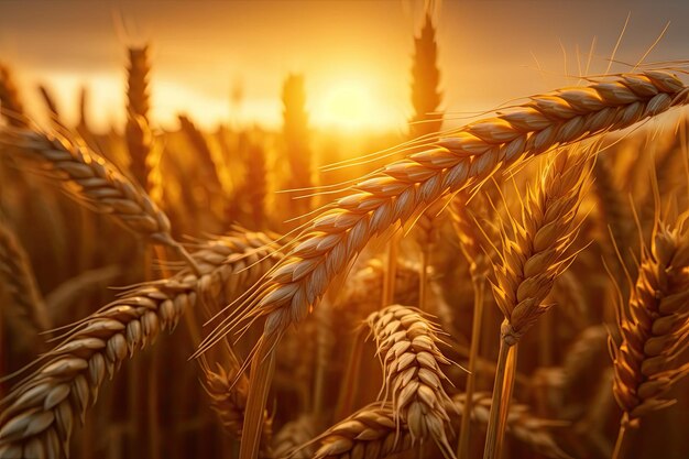 Wheat field Ripening ears of wheat field Rich harvest Concept Ears of golden wheat Rural Scenery under Shining Sunlight