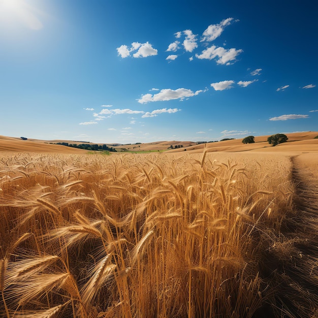 wheat field and sky with clouds