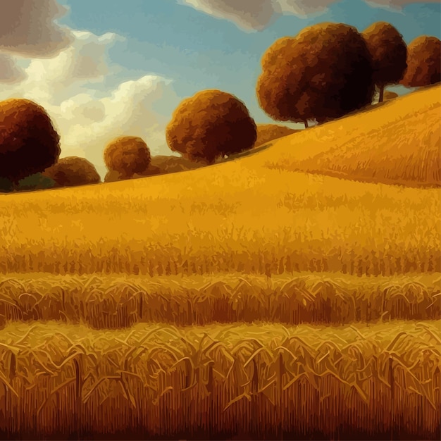 Foto campo di grano estate paesaggio rurale sfondo di illustrazione vettoriale disegnato