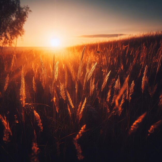 Photo wheat field at sunset in the morning