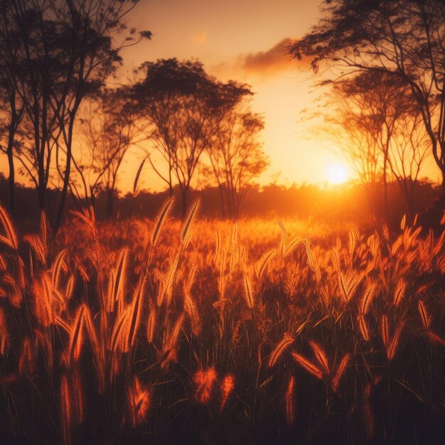 wheat field at sunset in the morning