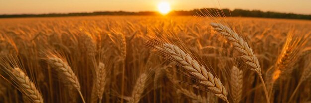 Wheat field wheat ears at dawn