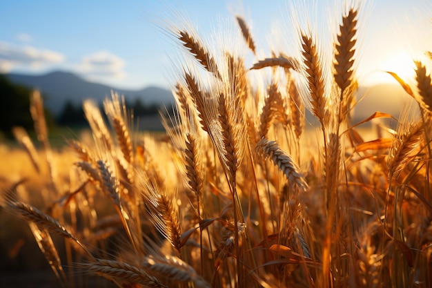 Wheat field with mountains in the background