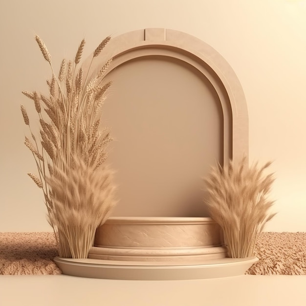 A wheat field with a podium and a sign that says'wheat '