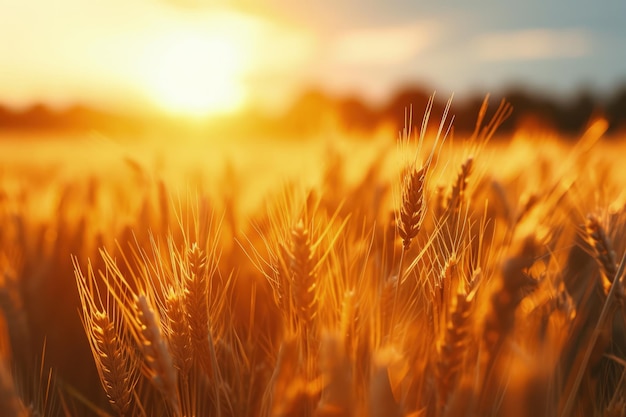 Wheat field with setting sun