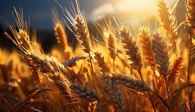 Photo a wheat field with the sun behind it