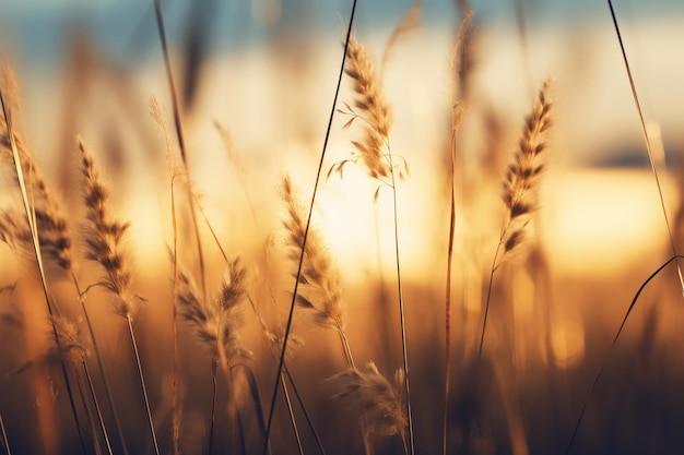 Photo a wheat field with the sun behind it